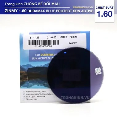 Tròng kính Đổi Màu Chống Bể Cho Gọng Khoan Zinmy Duramax Blue Protect Sun Active