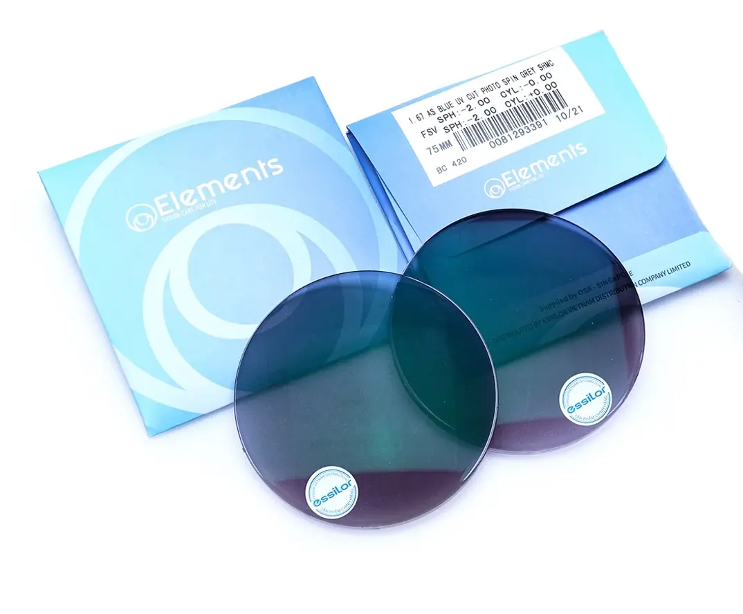 Tròng kính Elements Blue UV Cut Photo Grey 1.67 AS​ - Đổi màu siêu mỏng