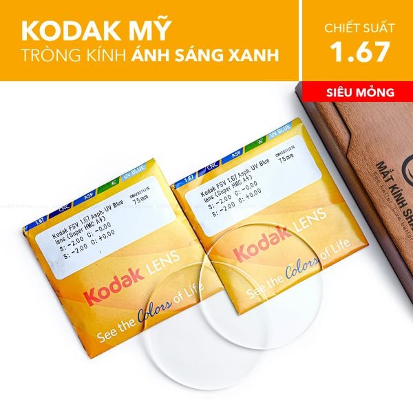 Tròng Kính Siêu Mỏng Chống Ánh Sáng Xanh UV Blue Lens Kodak 1.67